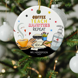 Décoration En Céramique Cute Covid Café Apprendre Sanitize enseignant Noël