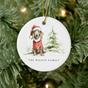 Décoration En Céramique Cute Dachshund Chien Furie et Noël brillant