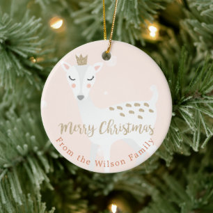 Décoration En Céramique Cute Deer Rose pâle Noël personnalisé