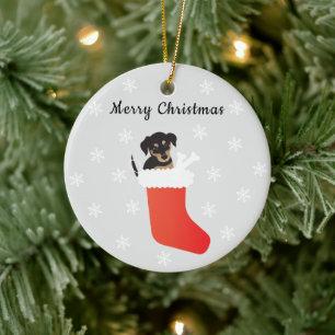 Décoration En Céramique Cute Dog In A Stocking Snowflakes