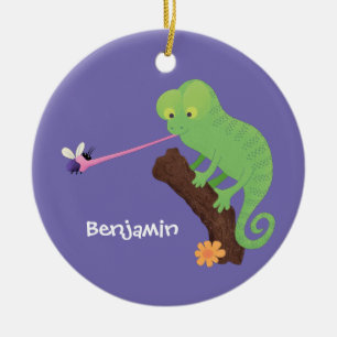 Décoration En Céramique Cute funny green happy chameleon lizard cartoon