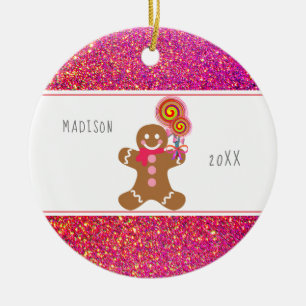 Décoration En Céramique Cute Girl Rose Parties scintillant Gingerbread Nom