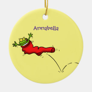 Décoration En Céramique Cute grenouille dans une chaussette rouge saut de 