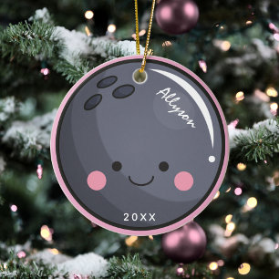 Décoration En Céramique Cute Kawaii Bowling Ball Girl's Name & Year Sporty