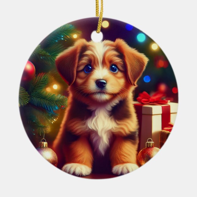 Décoration En Céramique Cute Little Christmas Puppy (Devant)