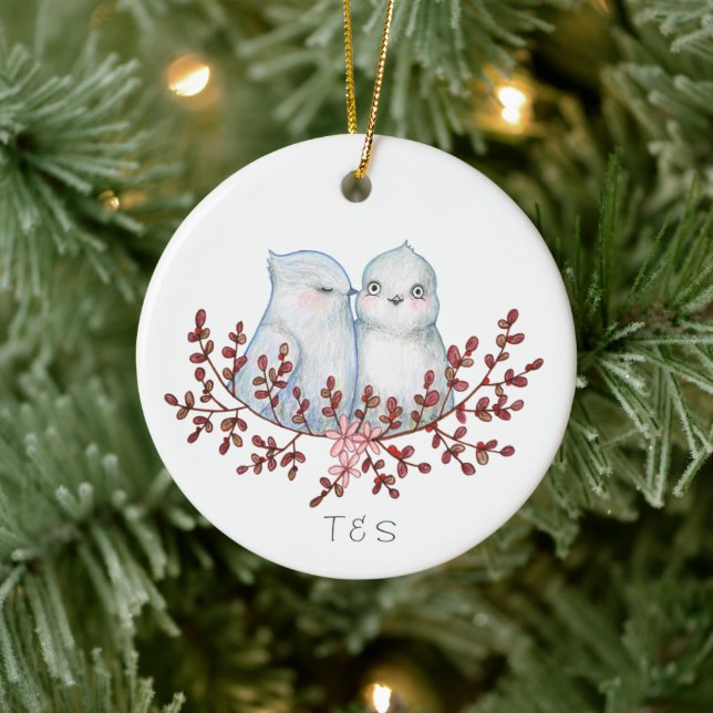 Décoration En Céramique Cute Lovebirds Couples First Christmas Together (Arbre)