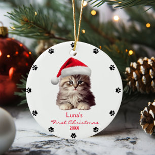 Décoration En Céramique Cute Maine Coon Chat Santa Hat Paw Personnalisé