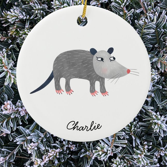 Décoration En Céramique Cute Opossum Personnalisé (Fun possum or opossum personalized custom name Christmas ornament)