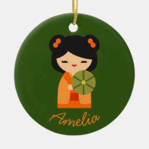 Décoration En Céramique Cute orange Kokeshi poupées japonaises