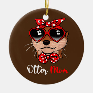 Décoration En Céramique Cute Otter Maman Drôle Bow Turban Lunettes