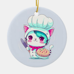 Décoration En Céramique Cute pâtisserie boulangère Chef Chat avec gâteau e