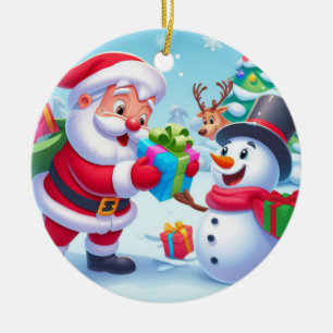 Décoration En Céramique Cute Père Noël et Snowman