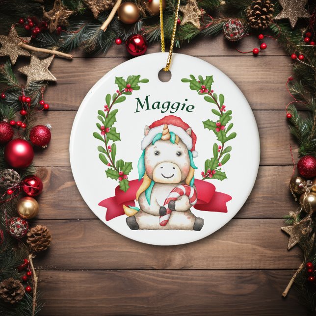Décoration En Céramique Cute Père Noël Unicorn Holly Wreath Kids (Créateur téléchargé)