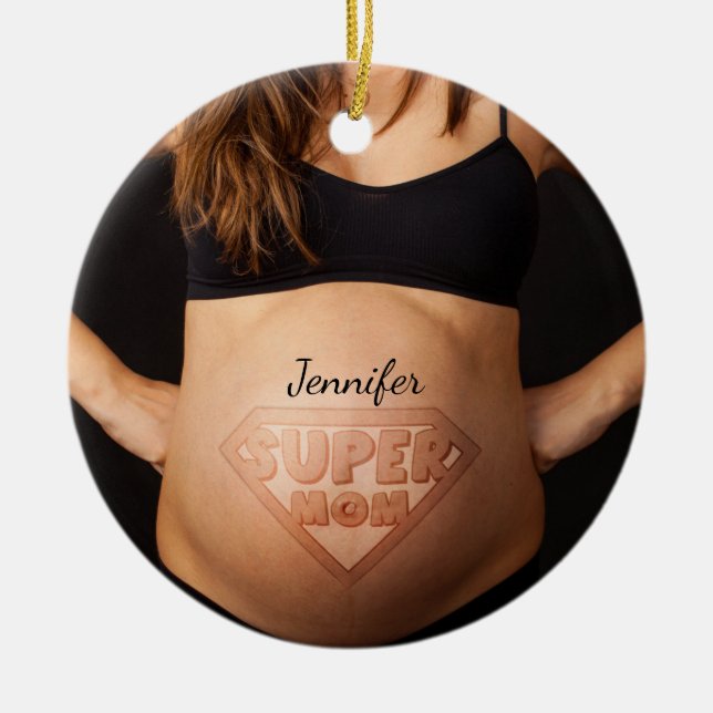 Décoration En Céramique Cute Personnalisé Super Maman Ventre Enceinte (Devant)
