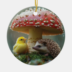 Décoration En Céramique Cute poussette et hérisson se cachant sous un cham