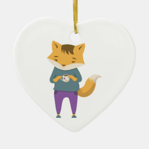 Décoration En Céramique Cute renard avec tasse de thé