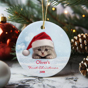 Décoration En Céramique Cute Shorthair Chat Santa Hat Paw Personnalisé