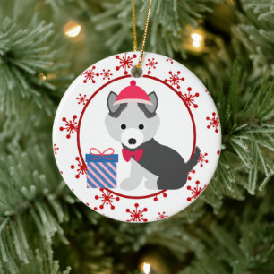 Décoration En Céramique Cute Sibérienne Husky Puppy Snowflake
