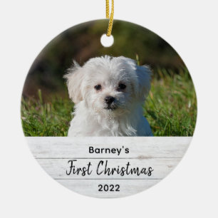 Décoration En Céramique Cute Simple Premier Noël Rustique Bois Pet Photo