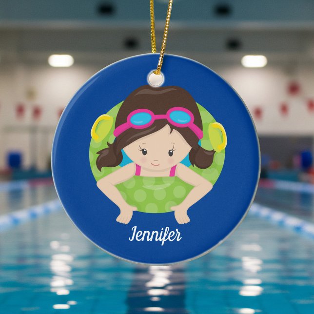 Décoration En Céramique Cute Swim Team Girl Blue Monogram Enfants Noël (Créateur téléchargé)