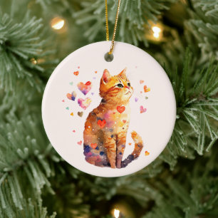 Décoration En Céramique Cute Tabby Chat avec Coeurs