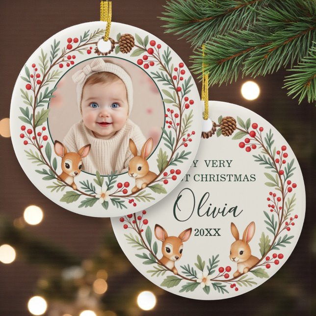 Décoration En Céramique Cute Woodland Baby First Christmas Keepsake (Créateur téléchargé)
