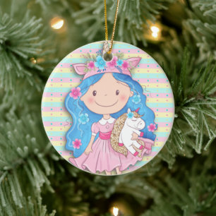 Décoration En Céramique Cutie fille précieuse avec Unicorn Noël