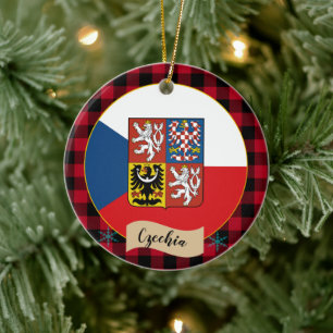 Décoration En Céramique Czech Republic, Red buffalo plaid & Czech Flag