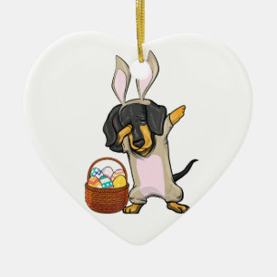 Décoration En Céramique Dabbing Easter Bunny Dachshund Doxie Girls Design