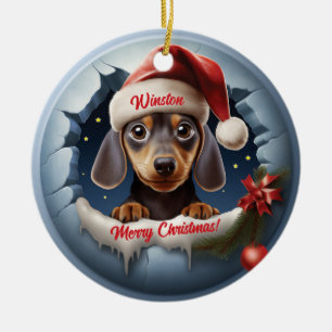 Décoration En Céramique Dachshund 3D avec chapeau de Santa