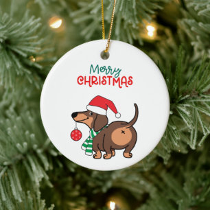 Décoration En Céramique Dachshund Chien mignonne Joyeux Noël