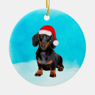 Décoration En Céramique Dachshund Chien Sur La Plage Casquette De Noël
