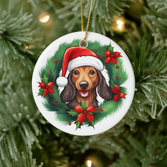 Décoration En Céramique Dachshund Christmas Wreath (Arbre)