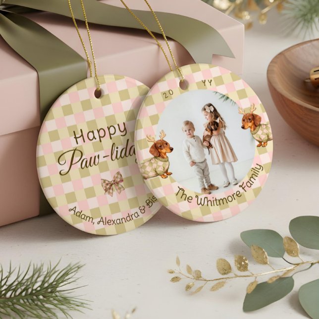 Décoration En Céramique Dachshund Dog Christmas Checkered Sweater Photo (Dachshund Dog Christmas Checkered Sweater Photo Ceramic Ornament)