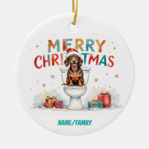 Décoration En Céramique Dachshund drôle de Noël – Chien à l'aquarelle