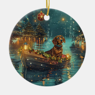 Décoration En Céramique Dachshund Noël Festive Voyage