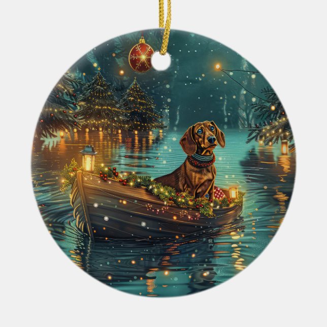 Décoration En Céramique Dachshund Noël Festive Voyage (Devant)
