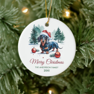 Décoration En Céramique Dachshund personnalisé en chapeau de Père Noël Noë