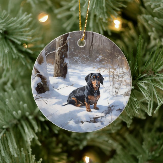 Décoration En Céramique Dachshund Qu'Il Neige Noël (Arbre)