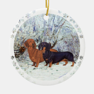 Décoration En Céramique Dachshunds dans le Snow