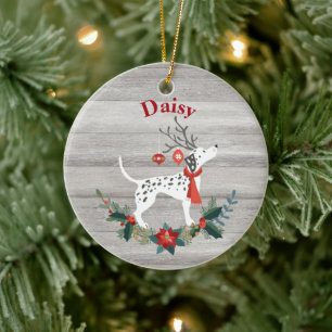 Décoration En Céramique Dalmatien de Noël rustique avec Antlers et verdur