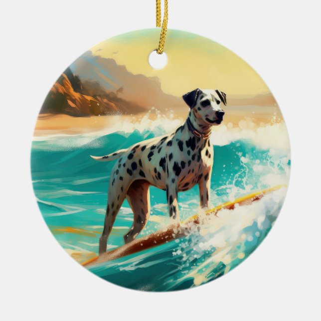 Décoration En Céramique Dalmation Plage Surf Peinture (Devant)