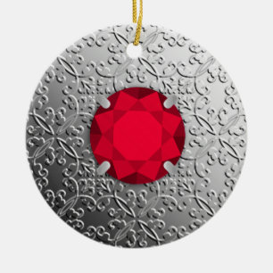 Décoration En Céramique Damas d'argent avec gemstone de faux grenat