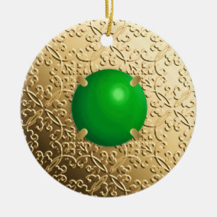 Décoration En Céramique Damas d'or avec gemstone en faux jade