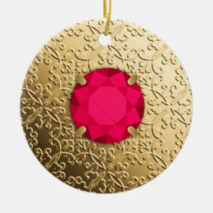 Décoration En Céramique Damas d'or avec gemstone en faux rubis