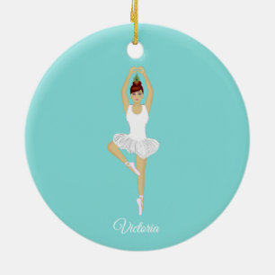 Décoration En Céramique Danseur de ballet habillé en blanc sur turquoise t