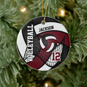 Décoration En Céramique Dark Red Maroon, White and Black 🏐Volleyball