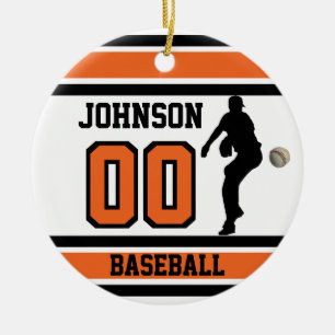 Décoration En Céramique ⚾ de base-ball personnalisé   orange, blanc et noi