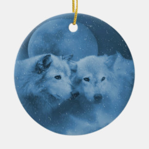 Décoration En Céramique De beaux loups dans l'Ornement des Fêtes de Neige