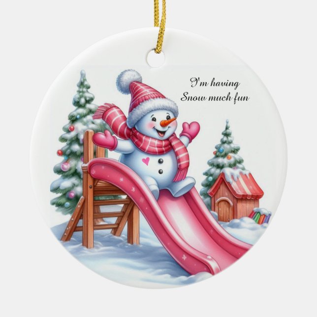 Décoration En Céramique Délicieux Pink Snowman Playground Amusant (Devant)